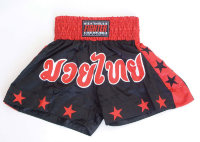 Тайские шорты «Fighter» черно-красные с надписью и звездами