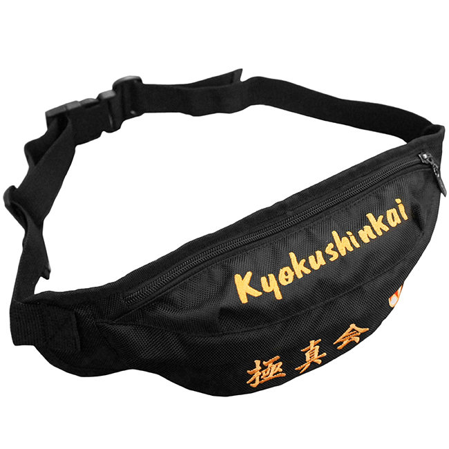 Поясная чёрная сумка S "Кёкусинкай" с жёлтой вышивкой
