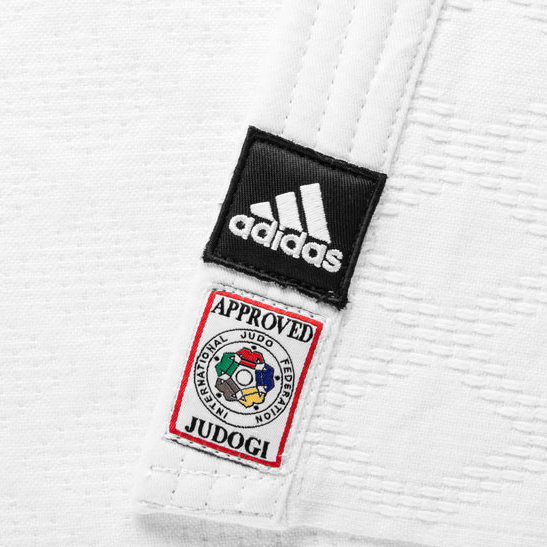 Кимоно для дзюдо "Adidas" Champion IJF Premium белое с чёрными полосками J-IJF